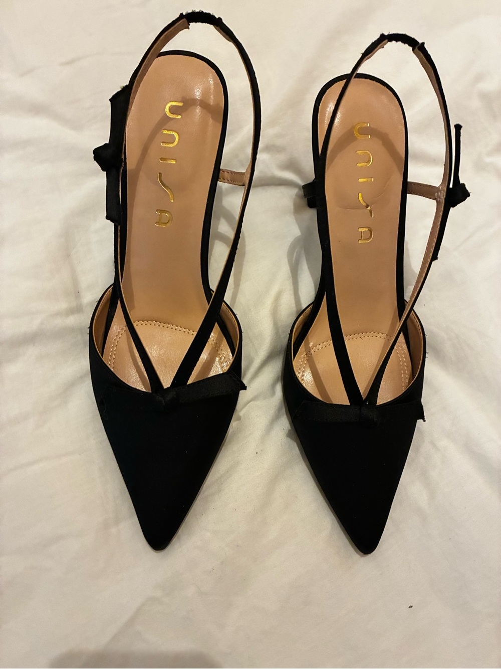 Unisa Black Pointed Slingback Heels with Bow Detail